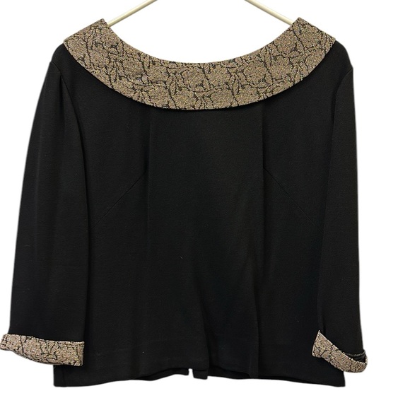 Vintage 50s Leslie Fay Original Zip Back Black Top Tapestry Collar and Cuff L - Picture 5 of 8